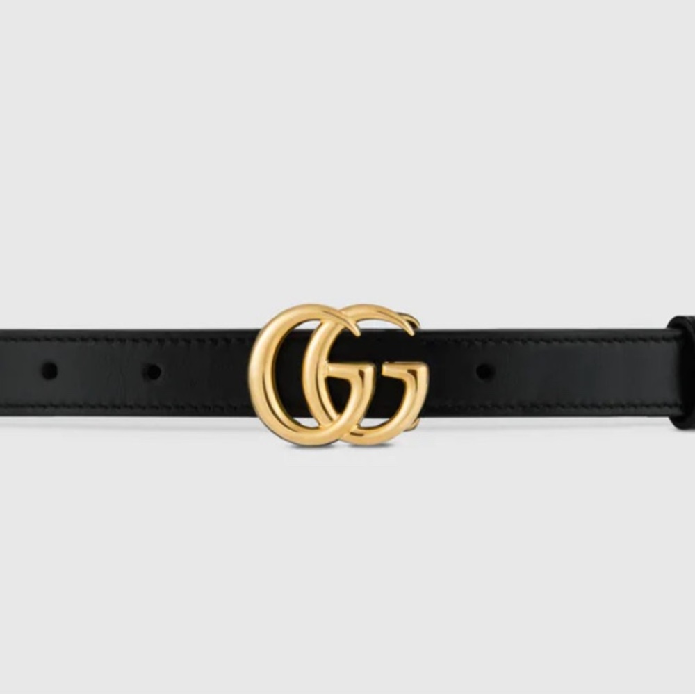 Gucci GG Marmont thin leather belt with shiny buckle
